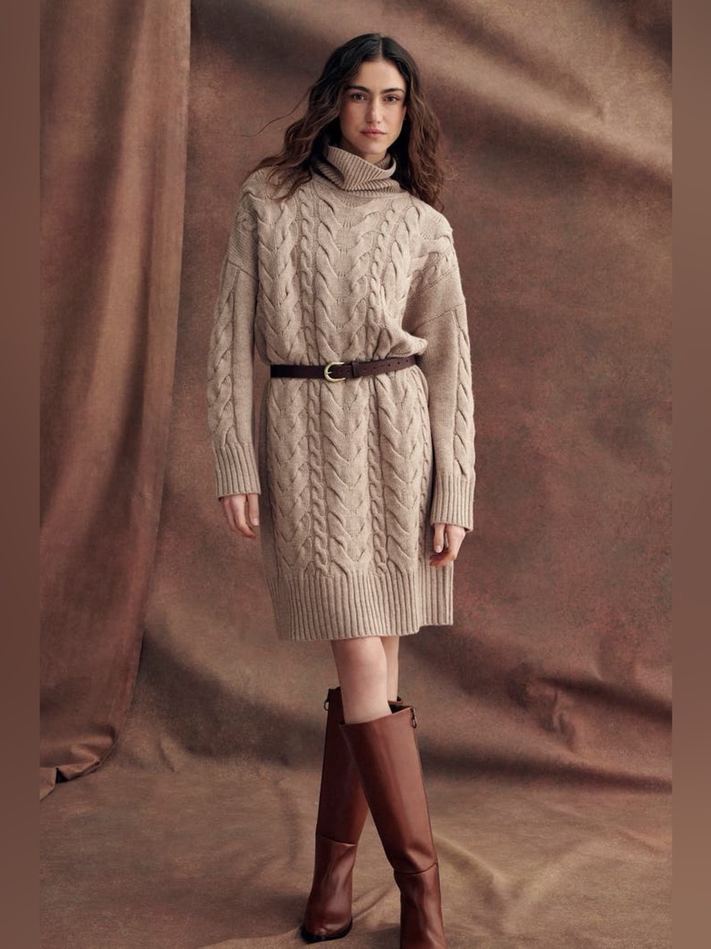 BARBOUR Woodlane Cable Knit Dress in Nougat Tan Size 4 NWT - Picture 2 of 11